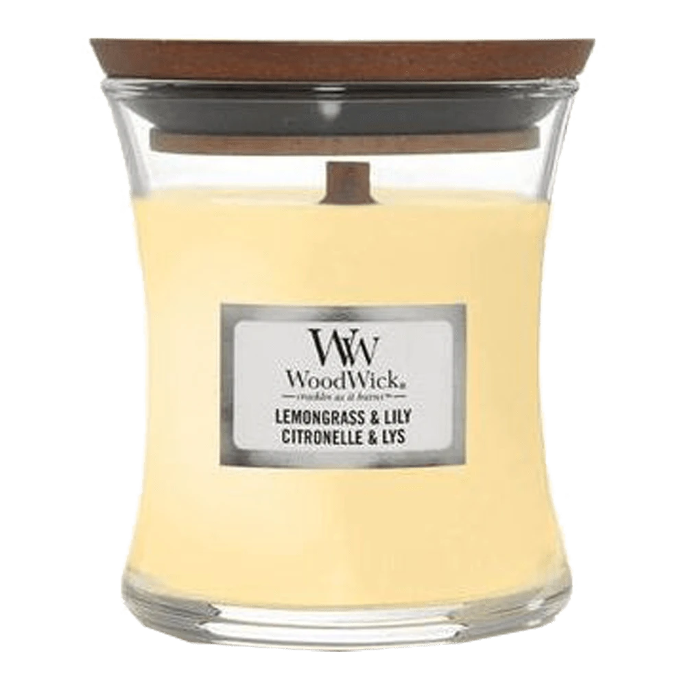 Woodwick Lemongrass & Lily Medium Candle - Geurkaars 1 Woodwick Lemongrass & Lily Medium Candle - Geurkaars