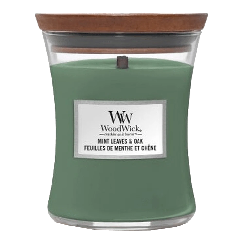 Woodwick Mint Leaves & Oak Medium Candle - Geurkaars 1 Woodwick Mint Leaves & Oak Medium Candle - Geurkaars
