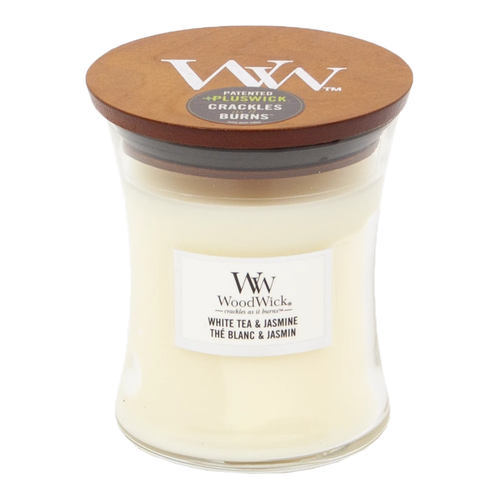 Woodwick White Tea & Jasmine Medium Candle - Geurkaars 1 Woodwick White Tea & Jasmine Medium Candle - Geurkaars